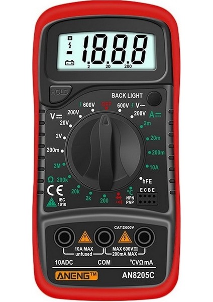 AN8205C Kırmızı Taşınabilir Elektrik Dijital Multimetre Arka Işık Ac Dc Ampermetre Voltmetre Ohm Teste (Yurt Dışından)