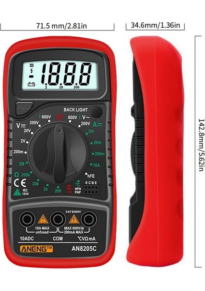 AN8205C Kırmızı Taşınabilir Elektrik Dijital Multimetre Arka Işık Ac Dc Ampermetre Voltmetre Ohm Teste (Yurt Dışından)