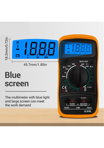Sarı Sıcak XL830L Dijital Multimetre 1999 Sayar El Ohmmeter LCD Aydınlatmalı Taşınabilir Ac / Dc (Yurt Dışından)