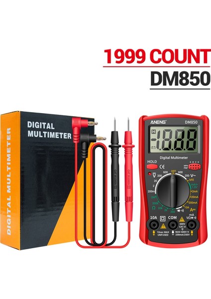 Kırmızı DM850 2000 Sayar Akıllı Yüksek Hassas LCD Dijital Multimetre Taşınabilir Ac Dc Tester Volt (Yurt Dışından)