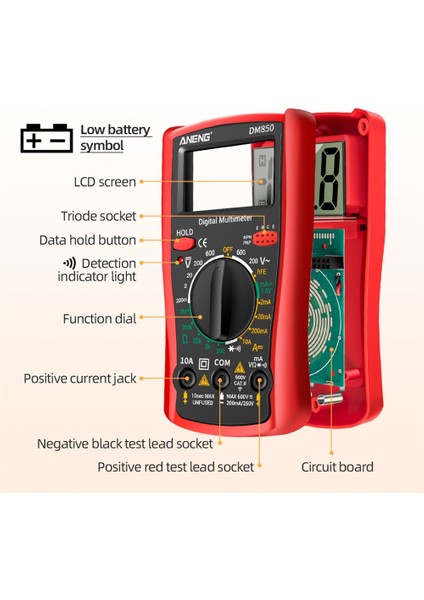 Kırmızı DM850 2000 Sayar Akıllı Yüksek Hassas LCD Dijital Multimetre Taşınabilir Ac Dc Tester Volt (Yurt Dışından)