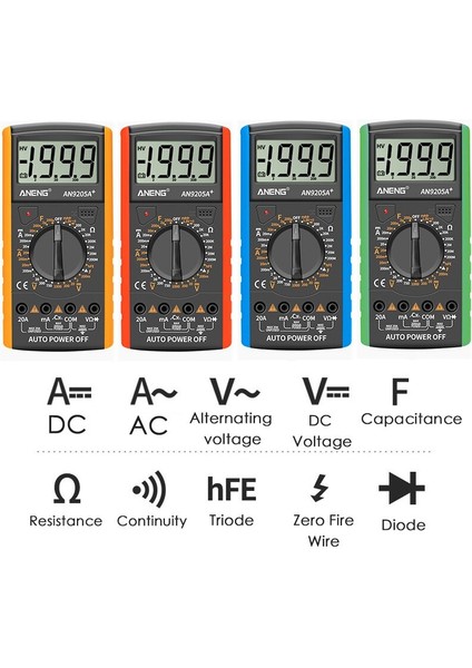 Mavi DT9205A + Dijital Multimetre Ac / Dc Profesyonel Transistör Test Cihazı Elektrik Esr Ncv Testi (Yurt Dışından)