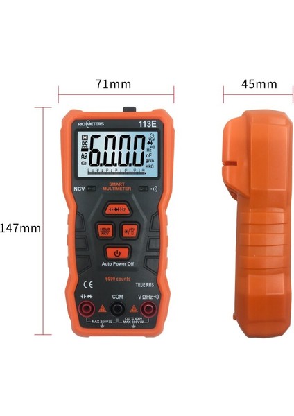 113G Turuncu Dijital Multimetre 6000 Test Cihazı Profesyonel Ncv Gerçek Rms 100MF Kapasitans (Yurt Dışından)