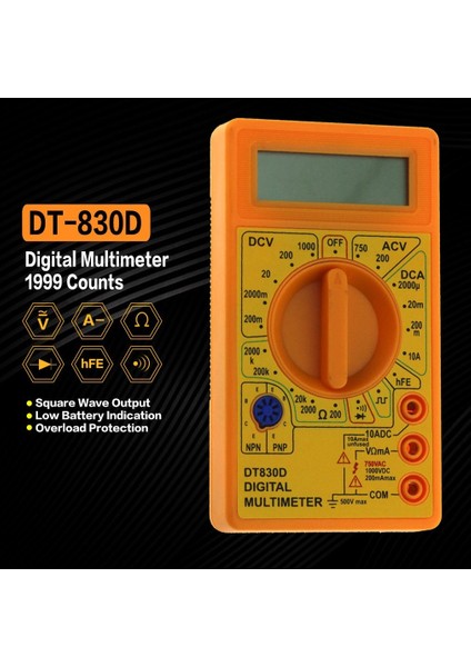 Siyah DT-830D Mini Cep Dijital Multimetre 1999 Sayım Ac / Dc Volt Ohm Diod Hfe Süreklilik Test Cihazı (Yurt Dışından)