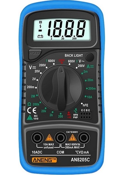 AN8205C Mavi Portabledigital Multimetre / Dc Ampermetre Volt Ohm Tester Metre Multimetro ile (Yurt Dışından)