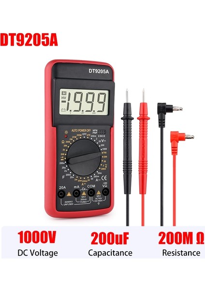 DT9205 Kırmızı x Profesyonel Multimetre Dijital Dmm Multitester Elektrikçi Aracı Ohm Ac Dc (Yurt Dışından) fiyatları