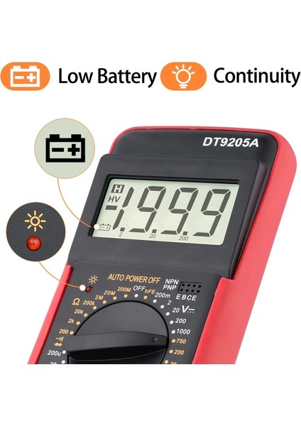 DT9205 Kırmızı x Profesyonel Multimetre Dijital Dmm Multitester Elektrikçi Aracı Ohm Ac Dc (Yurt Dışından) modelleri