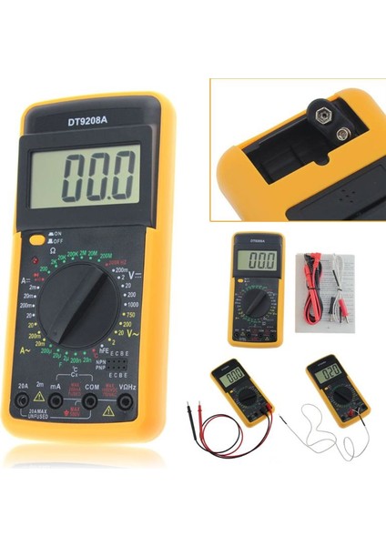 Sarı DT9208A Profesyonel LCD Dijital Multimetre Elektrikli El Ampermetre Voltmetre Dayanımı (Yurt Dışından) fırsatları