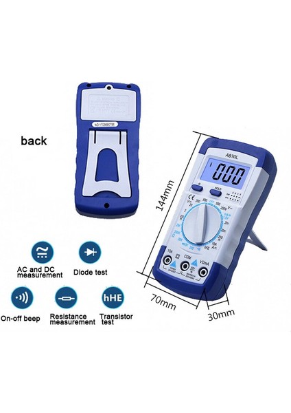 Mavi Sarı A830L LCD Dijital Multimetre Taşınabilir Dc Gerilim Diyot Freguency Multitester (Yurt Dışından)