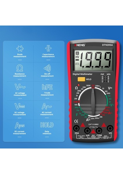 Turuncu AN9205A Ac Dc Dijital Multimetre Test Voltmetre Dayanımı Kapasitans LCD Ekran 2000 (Yurt Dışından)
