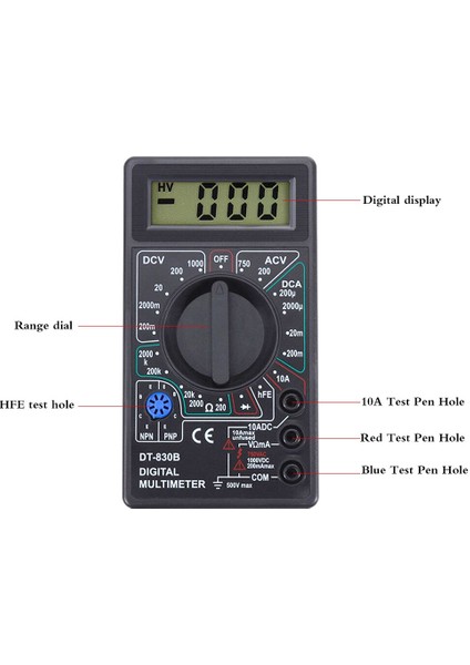 Siyah LCD Dijital Multimetre Ac / Dc 750/1000 V Dijital Mini Voltmetre İçin El Multimetre (Yurt Dışından)