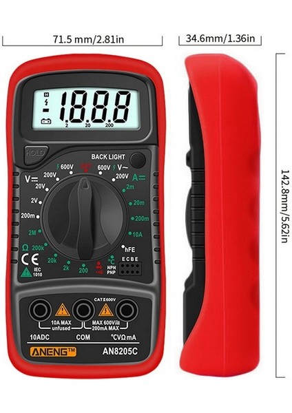 Kırmızı Dijital Multimetre Otomatik Voltmetre Profesyonel Test Cihazı Multimetre ile Termokupl (Yurt Dışından)