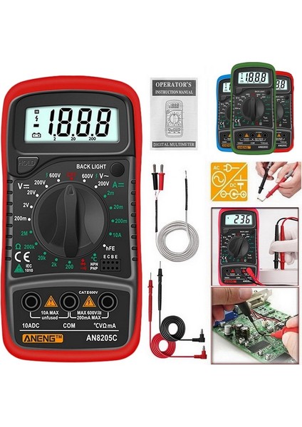 Kırmızı Dijital Multimetre Otomatik Voltmetre Profesyonel Test Cihazı Multimetre ile Termokupl (Yurt Dışından)