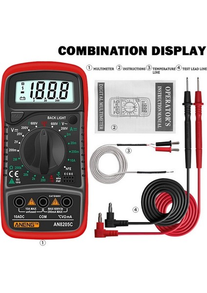 Kırmızı Dijital Multimetre Otomatik Voltmetre Profesyonel Test Cihazı Multimetre ile Termokupl (Yurt Dışından)