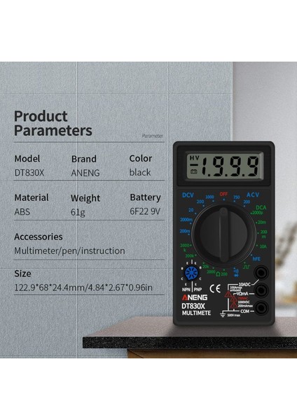 Siyah Dijital Multimetre Voltmetre Ampermetre Ohmmeter DC10V ~ 1000 V 10A Ac 750 V Akım Test Cihazı (Yurt Dışından) fırsatları