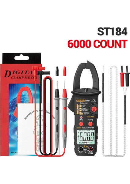 Siyah ST184 Dijital Kelepçe Multimetre Veri Holding Manuel Güçlü Tokluk Elektrikli Taşınabilir (Yurt Dışından)