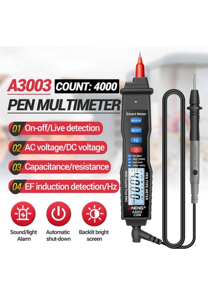 Siyah A3003 Dijital Multimetre Kalem Ölçer 4000 Iletişim Yapmayan Ac / Dc Voltajlı Sayımı (Yurt Dışından) modelleri