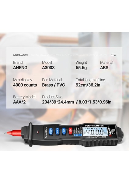 Siyah A3003 Dijital Multimetre Kalem Ölçer 4000 Iletişim Yapmayan Ac / Dc Voltajlı Sayımı (Yurt Dışından) indirimleri