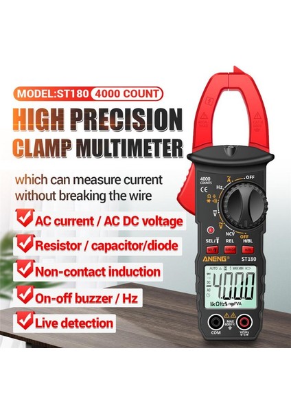 Siyah ST180 4000 Sayar Dijital Kelepçe Ölçer Ac Akım Multimetre Ampermetre Gerilim Test Cihazı (Yurt Dışından)