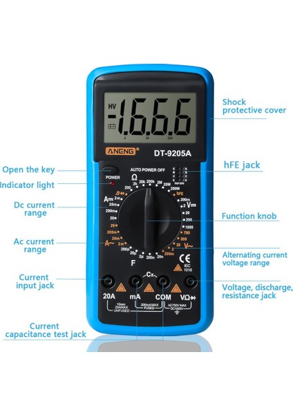 Sarı DT-9205A Dijital Multimetre Profesyonel Kapasitör Test Cihazı LCD Ekran Dijital Multimetre (Yurt Dışından)