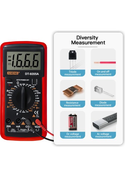 Sarı DT-9205A Dijital Multimetre Profesyonel Kapasitör Test Cihazı LCD Ekran Dijital Multimetre (Yurt Dışından)
