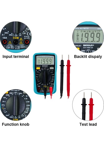 EM3301 Tüm-Sun 2019 EM3301 / EM3302 Dijital Multimetre Cep Taşınabilir Ac / Dc Ampermetre Gerilimi (Yurt Dışından)