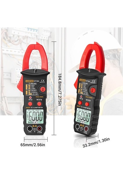 Kırmızı ST184 6000 Sayar Dijital Multimetre Kelepçe Ölçer Gerçek Rms Ac / Dc Gerilim Ohm Hz Dropshipping (Yurt Dışından) modelleri