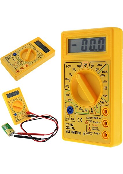 Sarı Profesyonel DT832 Dijital Multimetre LCD Dc Ac Voltmetre Ampermetre Ohm Test Cihazı Ac / Dc (Yurt Dışından)