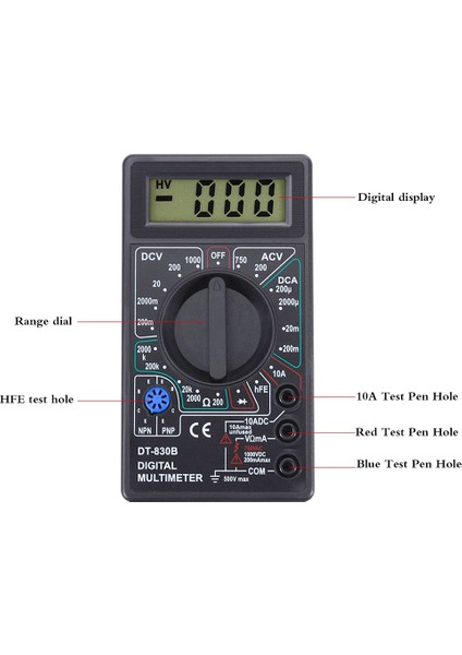 Sarı DT-830D Mini Cep Dijital Multimetre 1999 Sayım Ac / Dc Volt Ohm Diod Hfe (Yurt Dışından)