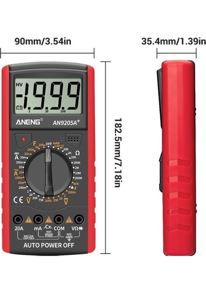 Kırmızı AN9205A + LCD Dijital Multimetre Voltmetre Ampermetre Direnç Test Cihazı Anti-Yanma Dropshipping (Yurt Dışından)