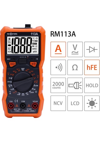 113D Turuncu Multimetre Dijital Profesyonel Multimetreler Test 10A Otomatik Aralığı Ac / Dc Gerilim (Yurt Dışından)