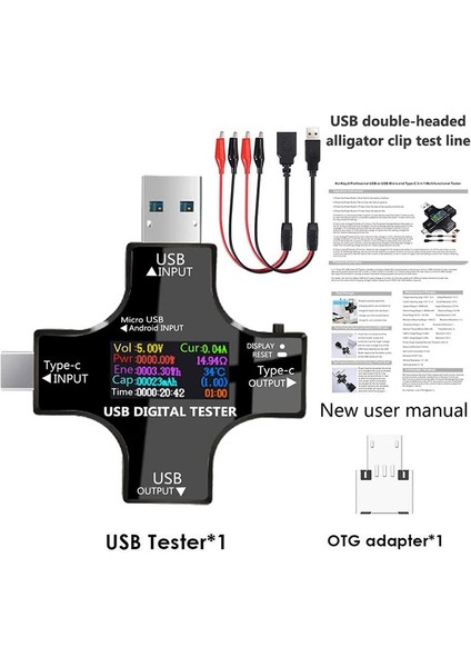 Siyah USB C Test Cihazı 2 1 C USB Test Cihazı Renkli Ekran IPS Dijital Multimetre Gerilim (Yurt Dışından) modelleri