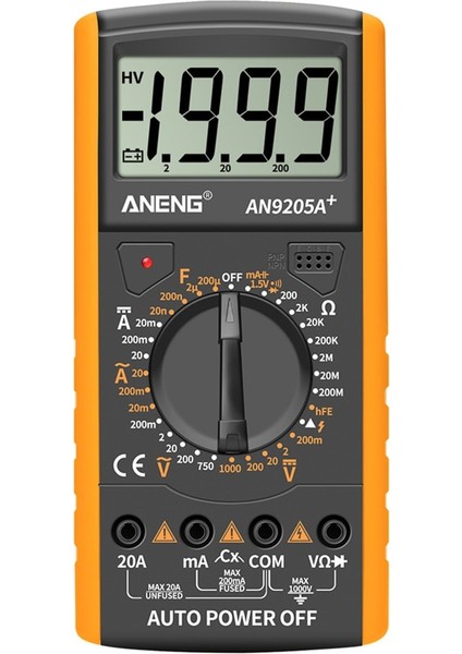AN9205 Turuncu Dijital Multimetre Gerçek Rms Ac / Dc Gerilim Akım Ölçer Ncv Ohm Pik Test Cihazı (Yurt Dışından)