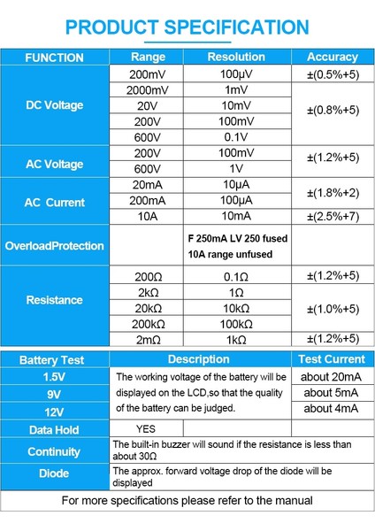 EM382B Tüm-Sun EM382B LCD Dijital Multimetre Dc / Ac Voltmetre Sürekliliği Pil Diyot Test Cihazı (Yurt Dışından)