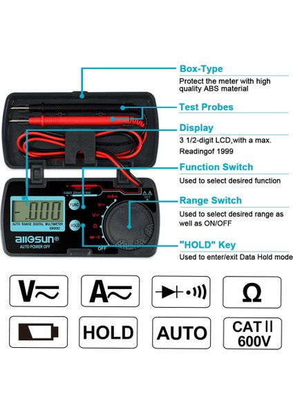 EM3082 Tüm-Sun EM3082 Mini Oto Aralığı Dijital Multimetre Test Cihazı Ac Dc Ampermetre Voltmetre Ohm (Yurt Dışından)