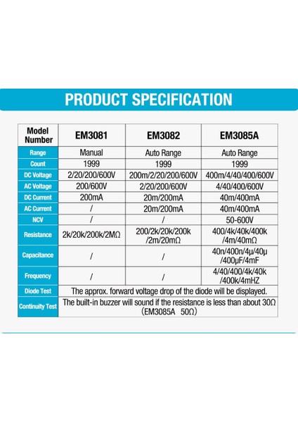EM3085A All-Sun Mini Oto Aralığı Dijital Multimetre Ac Dc Ampermetre Voltmetre Ohm Ncv Kapasitesi (Yurt Dışından)