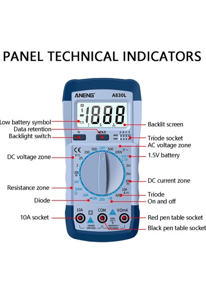 D Dijital Multimetre Ac Dc Gerilim Diyot Freguency LCD Multitester Akım Test Cihazı Işık Vites Buzzer Fonksiyonu ile A830 (Yurt Dışından) modelleri