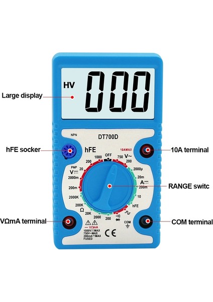 A830L Sarı Mavi Büyük Ekran Dijital Multimetre Buzzer Aşırı Yük Koruması Mini Kare Dalga (Yurt Dışından)