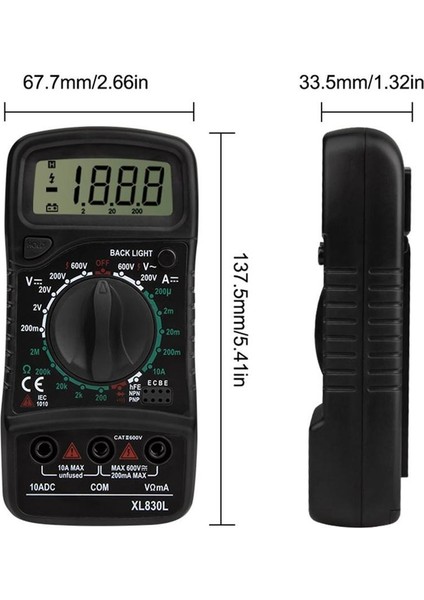 Siyah XL830 Dijital Multimetre 1999 Sayım Ac / Dc Gerilim Akım Direnç Frekans Test Cihazı (Yurt Dışından)