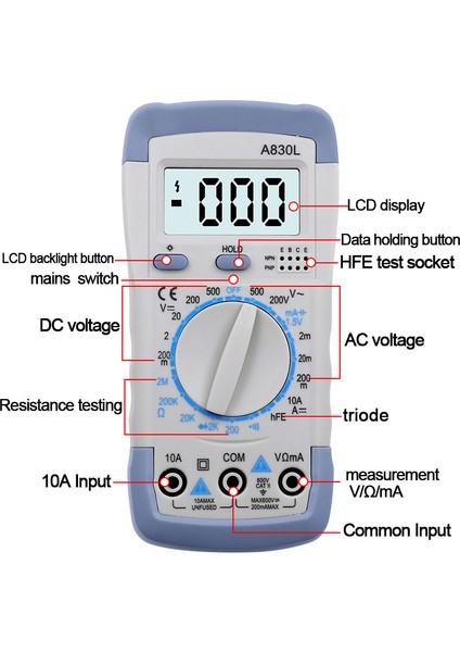A830L Sarı Mavi LCD Dijital Multimetre Ac Dc Gerilim Diod Freguency Multitester Akım (Yurt Dışından)