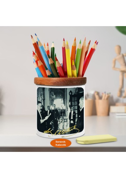 Mustafa Kemal Atatürk Ahşap Seramik KALEMLIK-S509