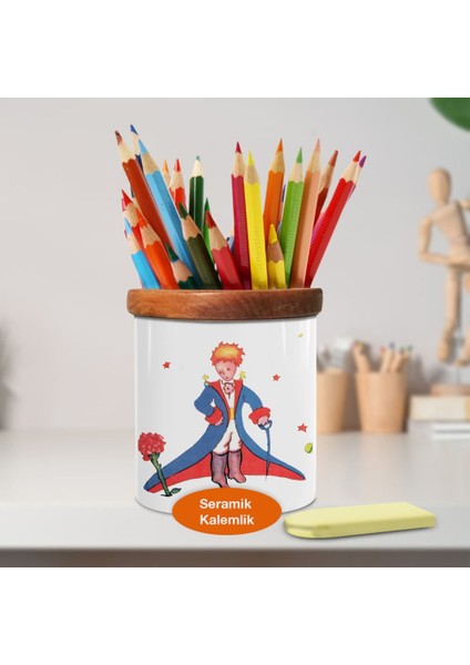 Pelerinli Küçük Prens Ahşap Seramik Kalemlik - 54782815275152