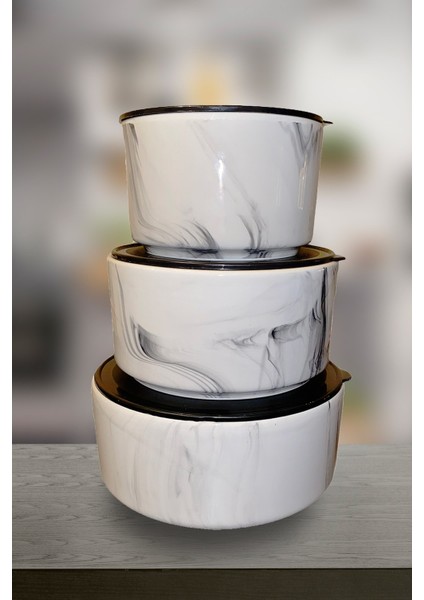 - 3'lü Mermer Desenli Saklama Kabı