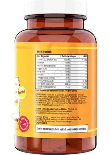 Vitamin C Çinko Propolis Vitamin D Resveratrol 120 Tablet