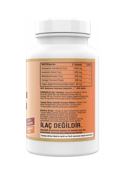 Glucosamine Chondroitin Msm Collagen Zerdeçal 180 Tablet
