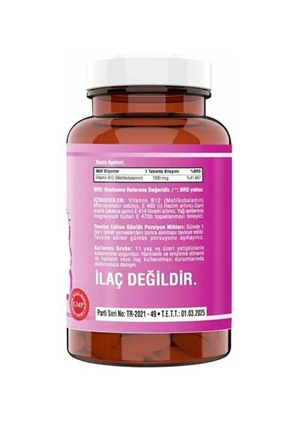 Vitamin B12 Metilkobalamin 1000 Mcg 120 Tablet