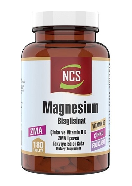 Zma Magnesium Bisglisinat Çinko Folic Acid Vitamin B 6 180 Ta