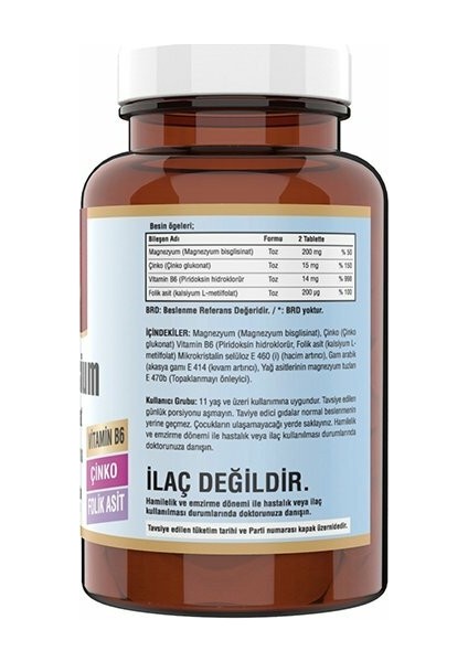 Zma Magnesium Bisglisinat Çinko Folic Acid Vitamin B 6 180 Ta