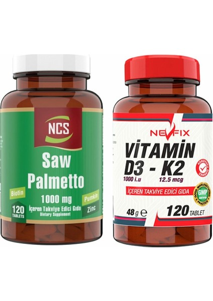 Saw Palmetto 1000 Mg 120 Tablet Çinko & Vitamin D3-K2 120 Tablet