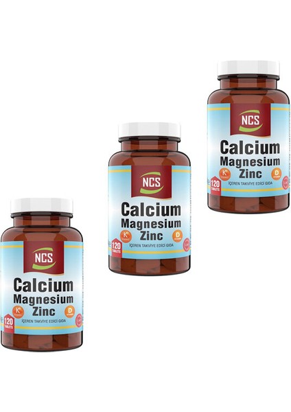 Kalsiyum Magnezyum Çinko Vitamin D K 120 Tablet 3 Kutu